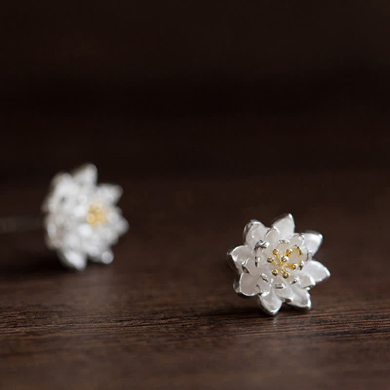 Boucles d'oreilles en argent sterling 925 avec Buddha Stones et fleur de lotus