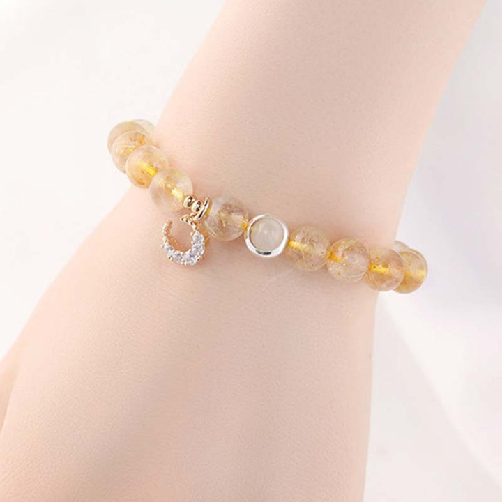 Bracelet porte-bonheur et breloque lune en citrine