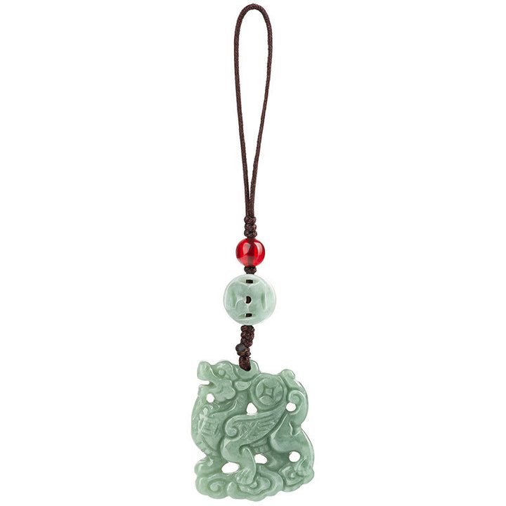 Buddha Stones Jade naturel Kirin Prospérité Téléphone Décoration suspendue