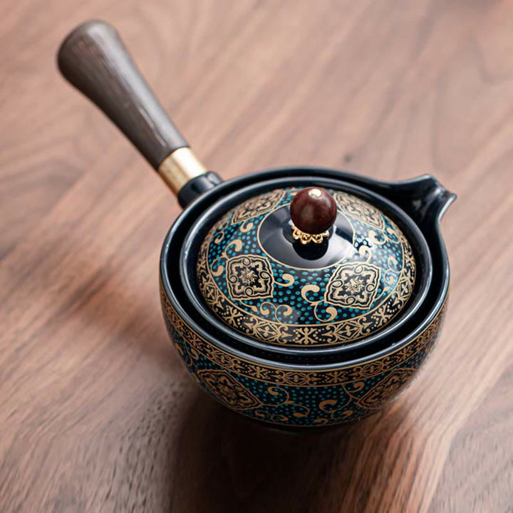 Service à thé chinois Gongfu en Buddha Stones avec théière en céramique et sac cadeau portable