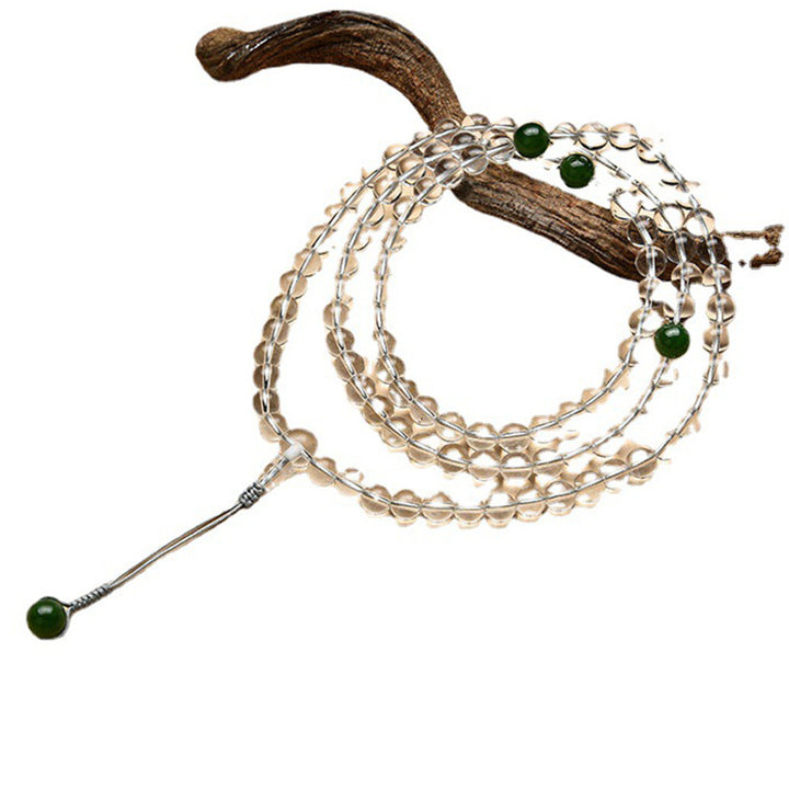 Bracelet de méditation Mala en jade blanc et cristal de 108 perles Buddha Stones
