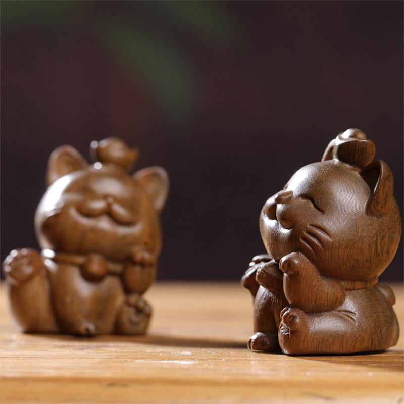 Mini lingot de bois de santal vert en Buddha Stones, chat porte-bonheur sculpté, décorations de bureau pour la paix - image 18