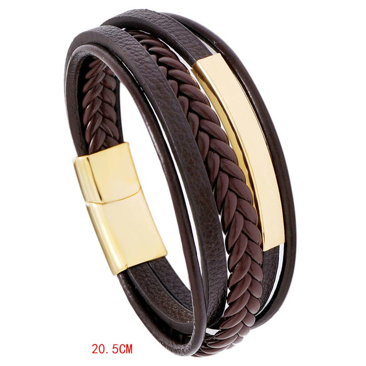 Bracelet porte-bonheur en cuir et acier titane au design simple Buddha Stones