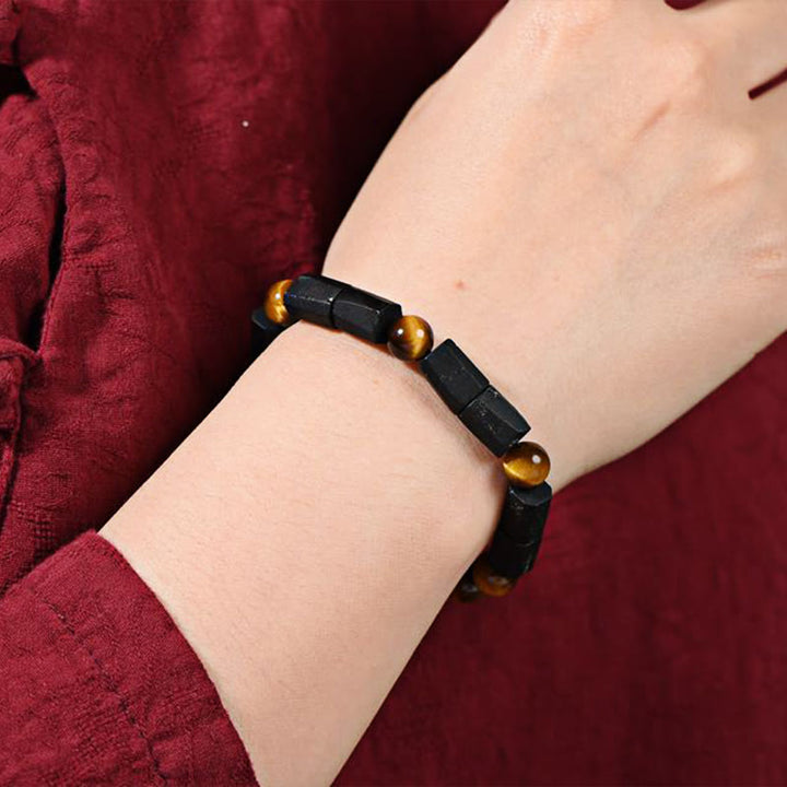 Bracelet positif en tourmaline noire naturelle œil de tigre Buddha Stones