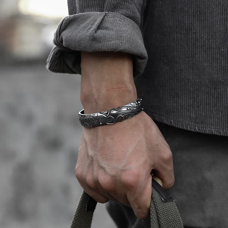 Bracelet en argent sterling 999 et or 990 avec Buddha Stones, poisson koï, porte-bonheur, richesse, succès - image 1