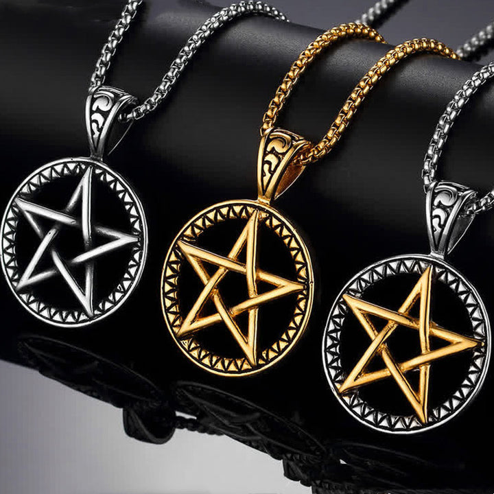 Collier pendentif d'équilibre en acier titane pentagramme