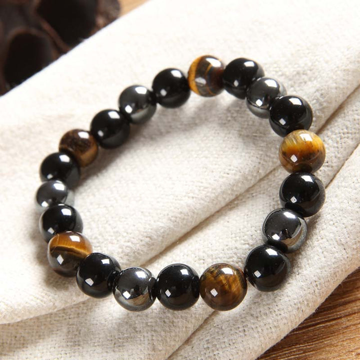 Ensemble collier et bracelet en œil de tigre tibétain Buddha Stones