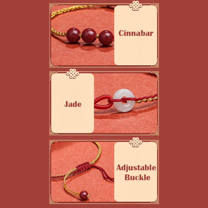 Bracelet de bénédiction avec boucle de paix en jade cinabre naturel de Buddha Stones