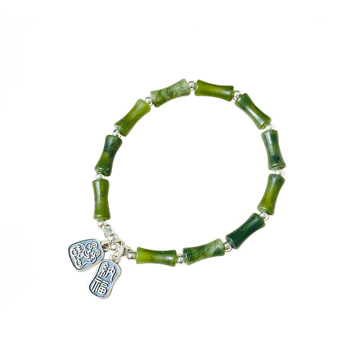 Bracelet en argent sterling 925 Buddha Stones et jade en bambou, chat porte-bonheur, personnage Fu, chance et abondance - image 18