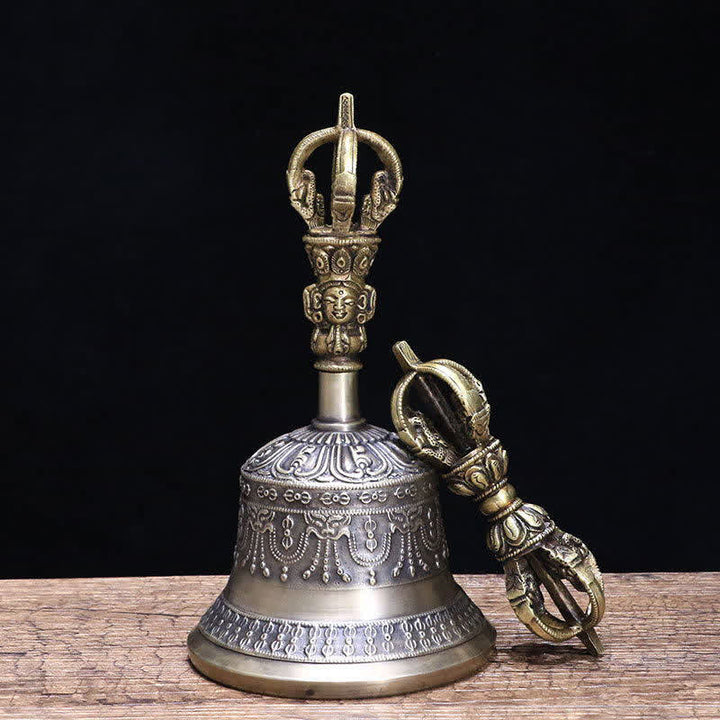 Ensemble de décoration d'illumination en cuivre avec cloche de méditation tibétaine et Vajra Dorje Buddha Stones - image 4
