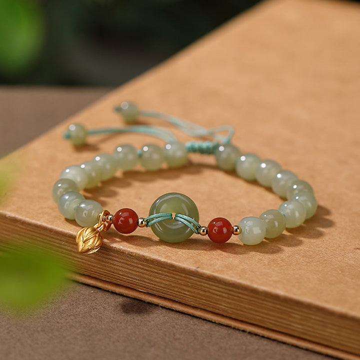 Bracelet porte-bonheur en agate rouge avec boucle de paix en jade naturel Hetian en argent sterling 925 et Buddha Stones