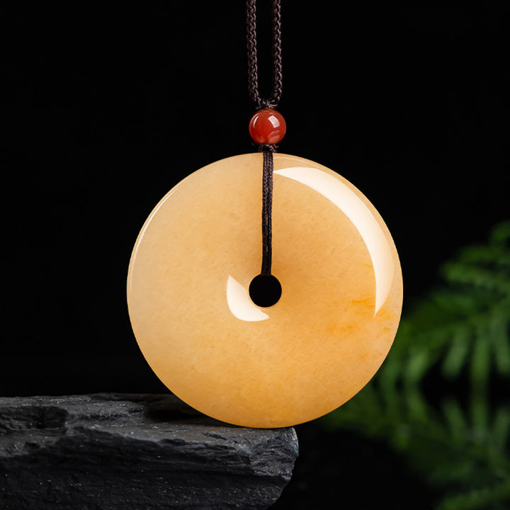 Collier pendentif Buddha Stones rond en soie dorée Jade Peace Buckle Wealth