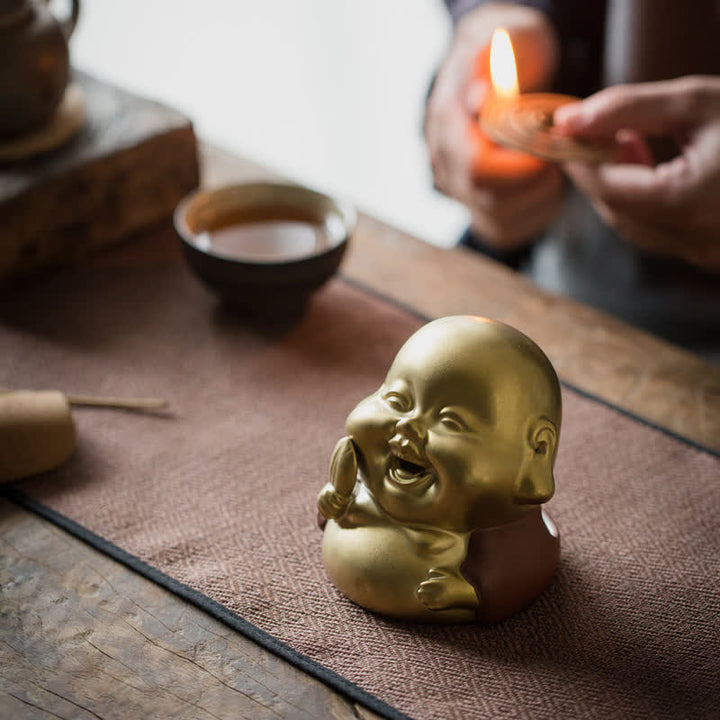 Brûleur d'encens de guérison en céramique Petit Bouddha Rieur
