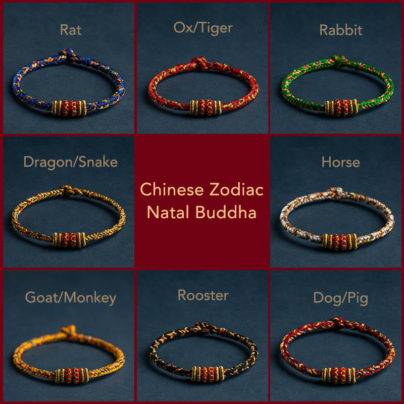 Bracelet en corde tressée fait main en Buddha Stones du zodiaque chinois du Tibet