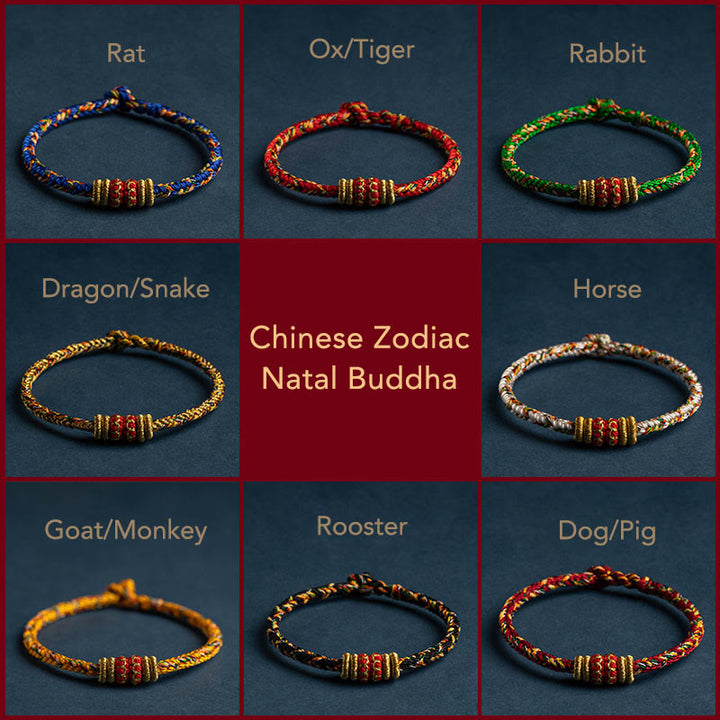 Bracelet en corde tressée fait main en Buddha Stones du zodiaque chinois du Tibet