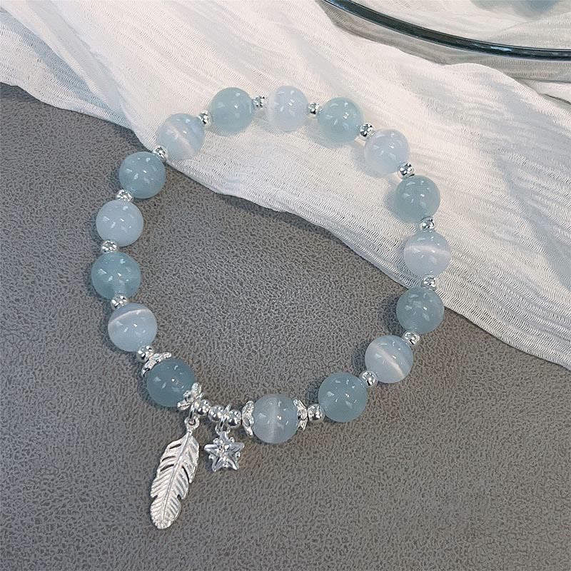 Bracelet à breloques en forme d'étoile en forme de plume de guérison en aigue-marine œil de chat en argent sterling 925 de Buddha Stones - image 1
