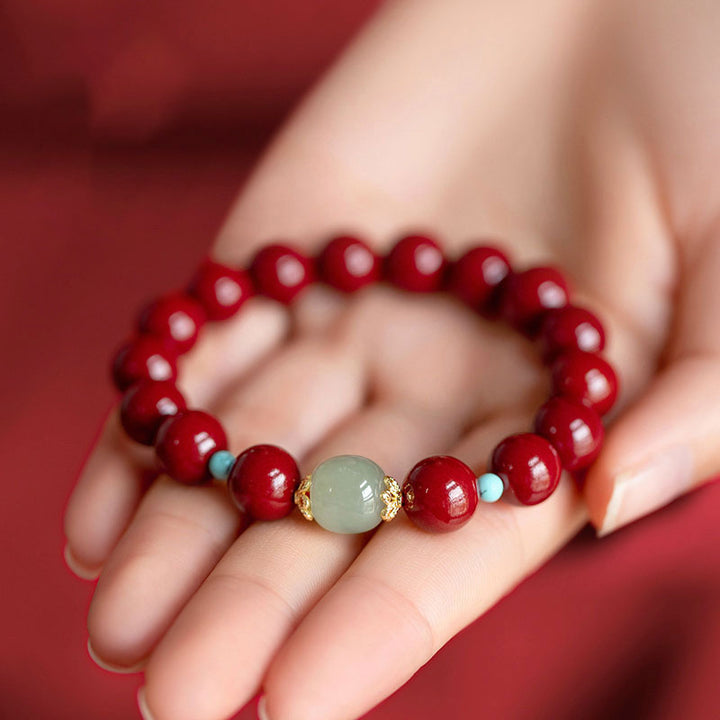 Bracelet porte-bonheur en aventurine verte et cinabre de Buddha Stones