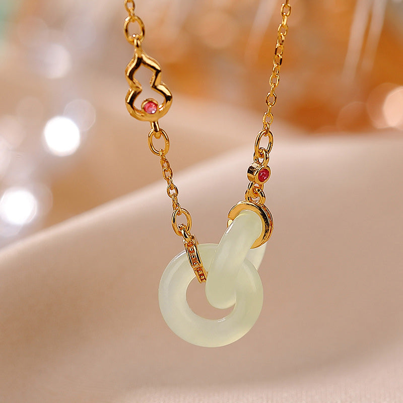 Collier pendentif en argent sterling 925 Buddha Stones et jade rond pour la chance et la prospérité - Jade - Or - image 6