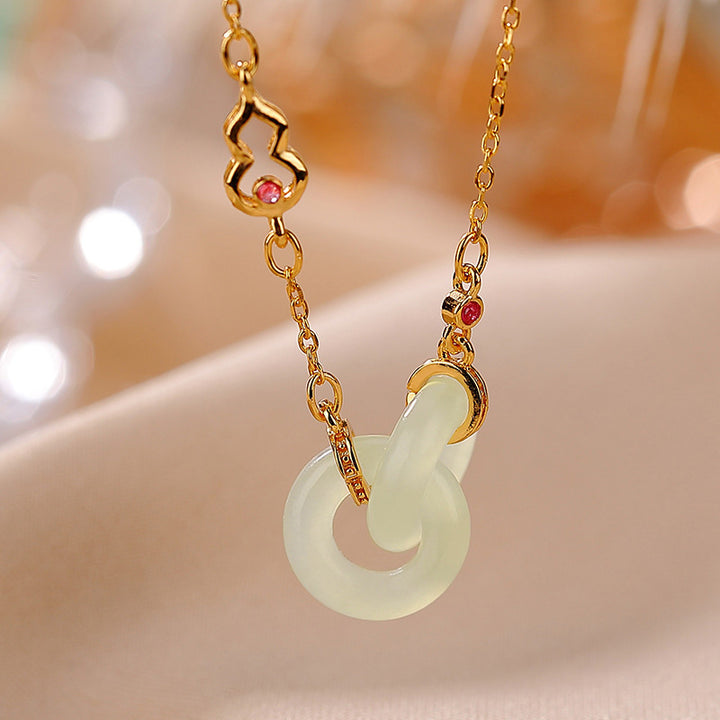 Collier pendentif en argent sterling 925 Buddha Stones et jade rond pour la chance et la prospérité - Jade - Or - image 6