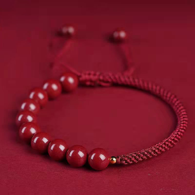 Bracelet en corde de bénédiction avec nœud King Kong en cinabre naturel et Buddha Stones