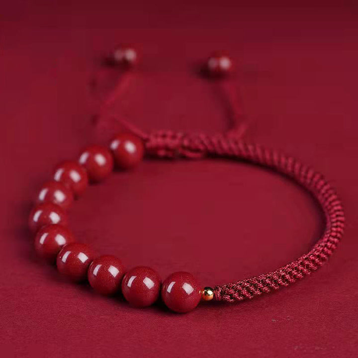 Bracelet en corde de bénédiction avec nœud King Kong en cinabre naturel et Buddha Stones