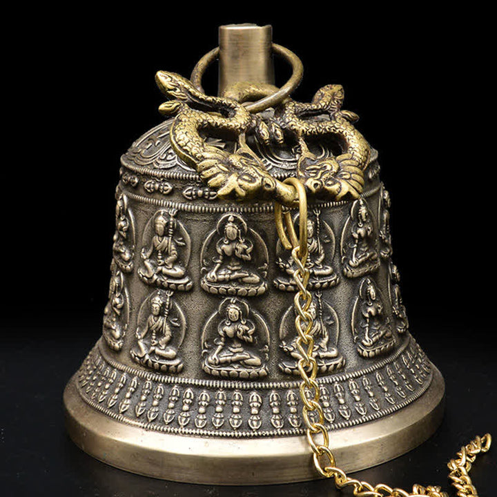 Carillon éolien tibétain gravé en forme de dragon et de Bouddha, cloche en cuivre, décoration murale porte-bonheur - image 2
