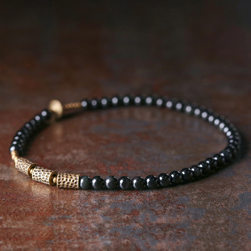 Bracelet double tour en cuivre et obsidienne arc-en-ciel Buddha Stones
