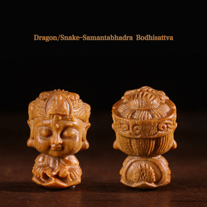 Bouddha du zodiaque chinois Natal Bois de santal vert Lotus Gravé Décoration de la maison positive - Dragon/Serpent-Samantabhadra Bodhisattva - image 6