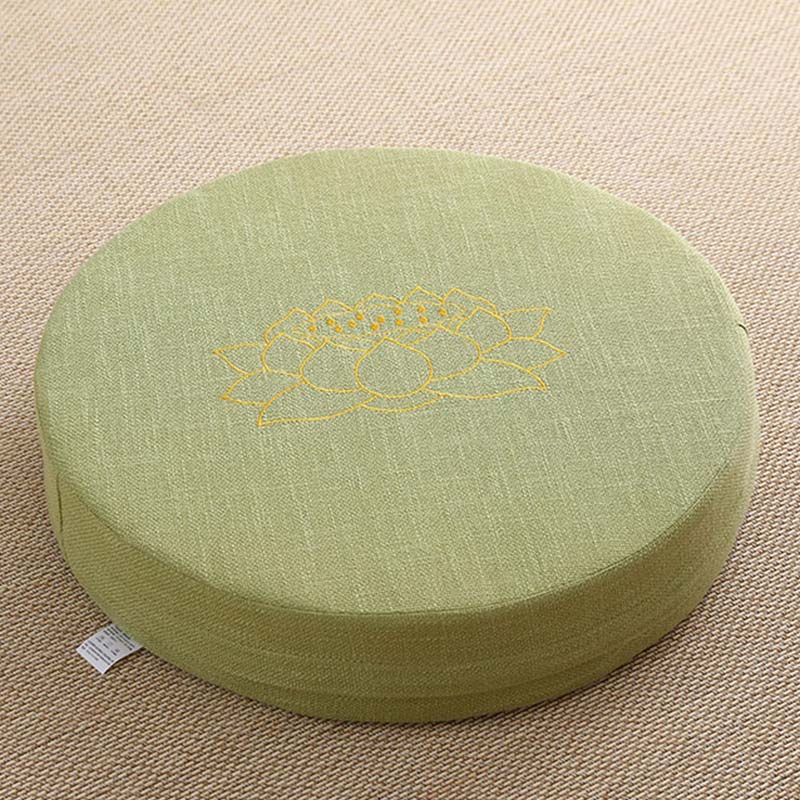 Coussin de siège de méditation en coton et lin avec broderie de Buddha Stones et de lotus - Doux - 40 cm x 10 cm - Vert clair - image 21