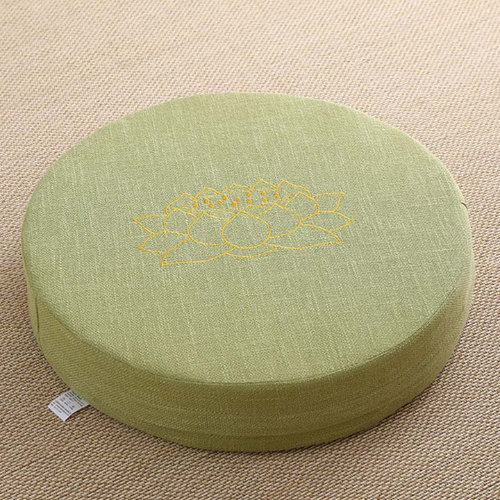 Coussin de siège de méditation en coton et lin avec broderie de Buddha Stones et de lotus - Doux - 40 cm x 10 cm - Vert clair - image 21