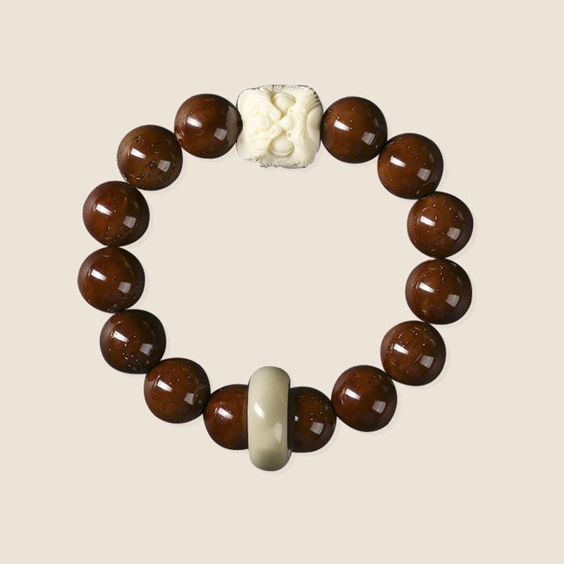 Bracelet de sagesse du lion dansant en Buddha Stones et graines de Bodhi violettes