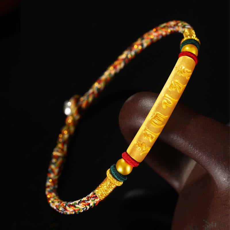 Bracelet tressé à huit fils en or 999 tibétain avec Buddha Stones Om Mani Padme Hum, fabriqué à la main, avec nœud de paix et porte-bonheur