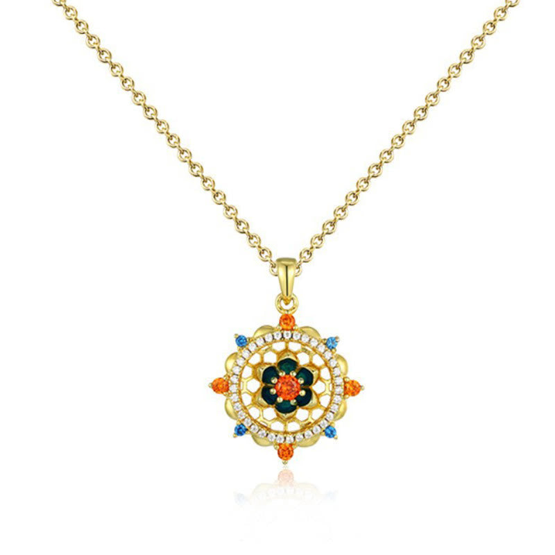Collier pendentif en argent sterling 925 Buddha Stones et fleur de lotus en zircon coloré pour nouveau départ