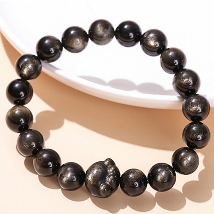 Bracelet de richesse en Buddha Stones naturelle et brillante en obsidienne argentée avec griffes de chat mignon - image 4