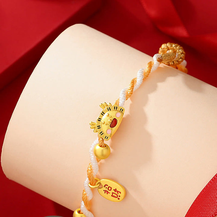 ❗❗❗Une vente flash - Bracelet tressé en argent sterling 925 avec motif boulettes de l'année du dragon de Buddha Stones Stones pour attirer la fortune