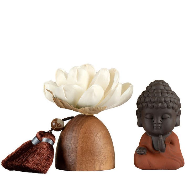 Décorations de guérison apaisantes en forme de fleur de Bouddha en bois de pêcher noir - image 4
