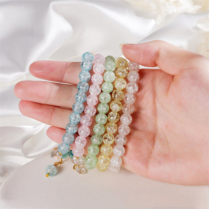 Bracelet en perles de verre à breloques en forme de fleur Buddha Stones au design simple