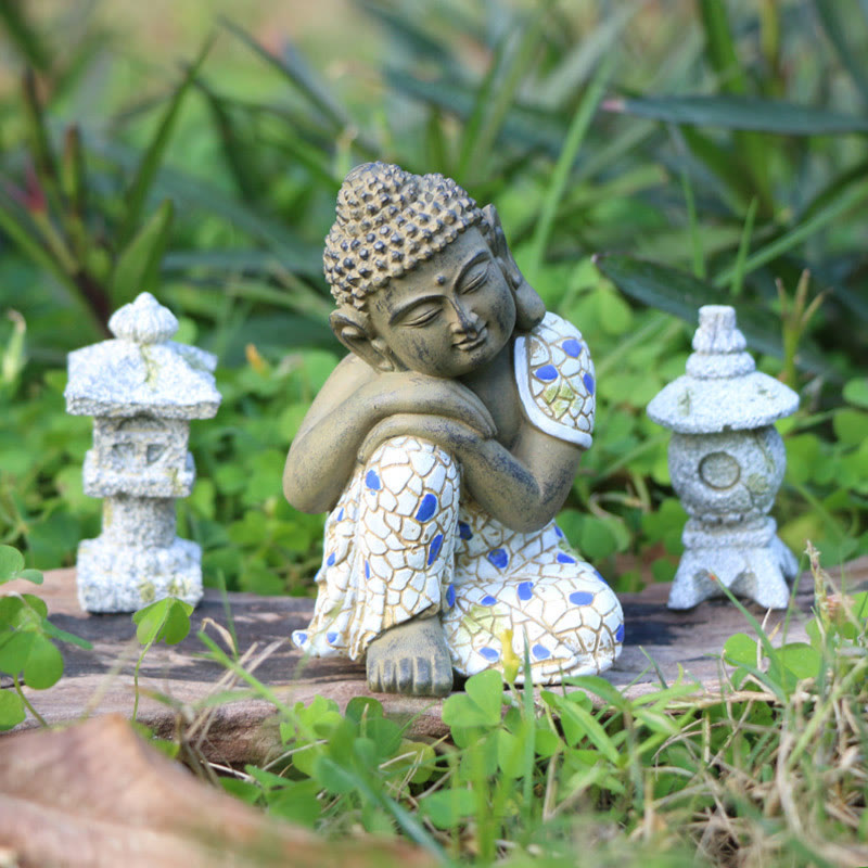 Statue de Bouddha Zen en Méditation Sérénité Figurine en Résine Décoration de la Maison - Petit Bouddha endormi 8*5*4,8 cm - image 0