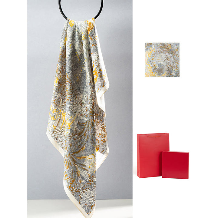 Écharpe en soie de mûrier 100 % peinture à l'huile de la jungle avec Buddha Stones et nuages de bon augure, écharpe de cou en soie double face de qualité supérieure 6A