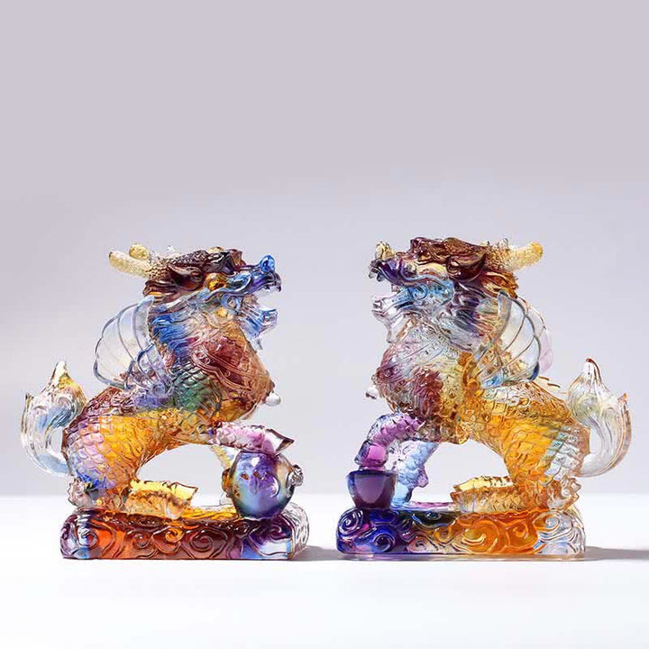 Feng Shui Kirin Pièce d'art en cristal Liuli faite à la main Décoration de bureau à domicile Fortune
