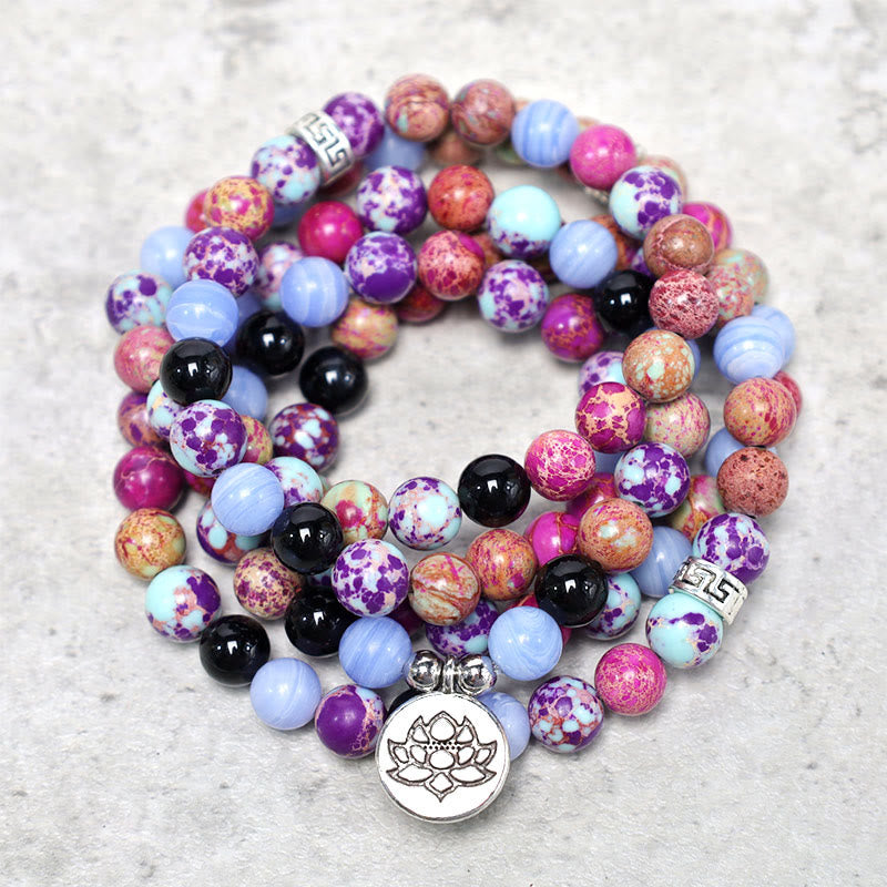 Buddha Stones Miano Naturel Violet Véritable Pierre Lotus Mala - image 0