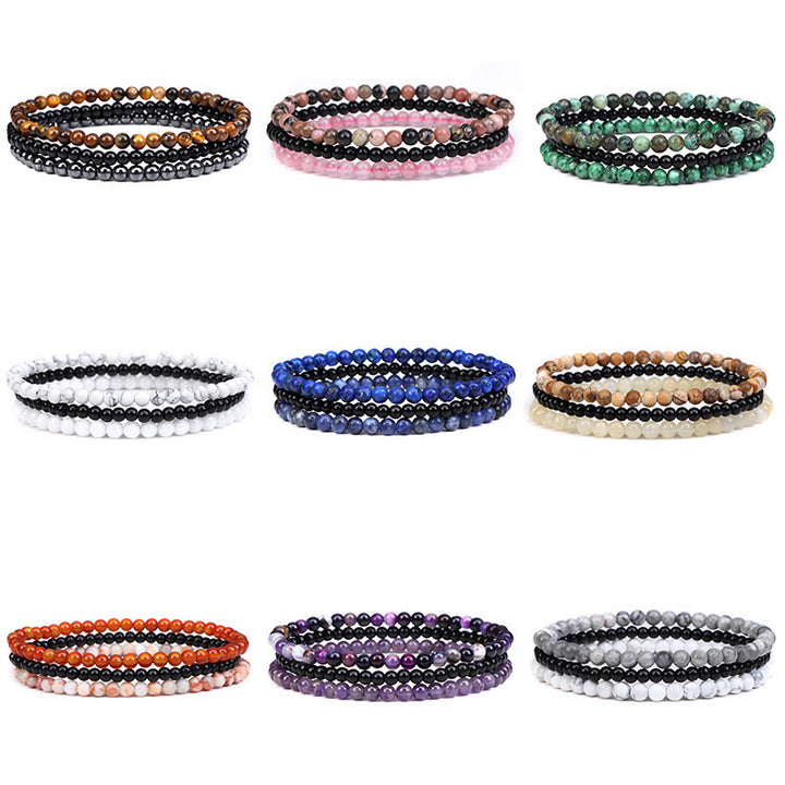 Bracelet spirituel de paix intérieure en pierre de cristal naturel 3 pièces Buddha Stones
