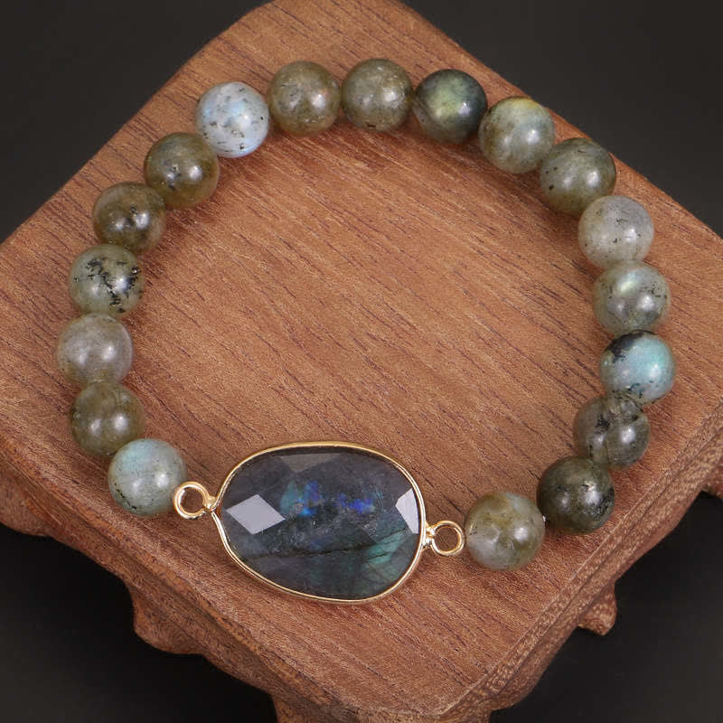 Bracelet de perles de guérison en pierre de lune et labradorite naturelle de Buddha Stones - Labradorite et pierre de lune (Lueur variable – subtile à intense) - image 0