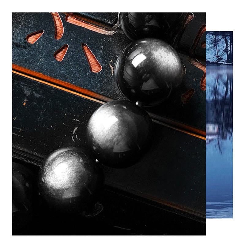 Bracelet de protection apaisant en obsidienne naturelle argentée de Buddha Stones