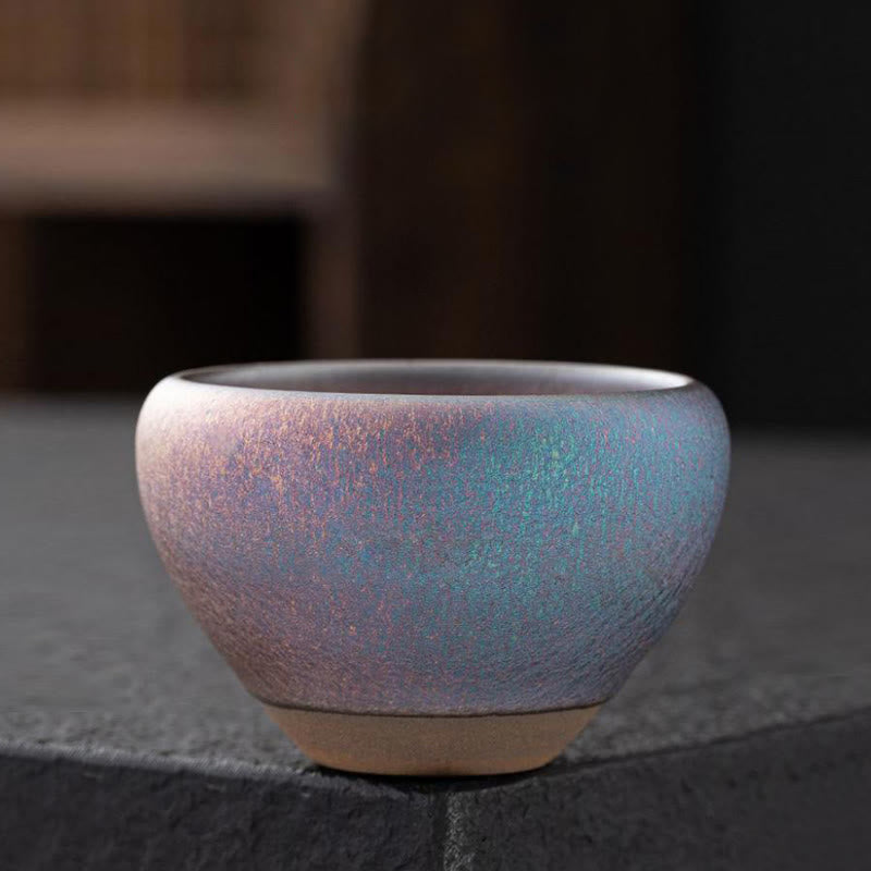 Tasse à thé en porcelaine avec Buddha Stones vintage violet arc-en-ciel chinois Jianzhan