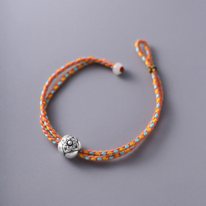 Bracelet tressé multicolore en argent sterling 999 avec pierre porte-bonheur Kaki de Buddha Stones