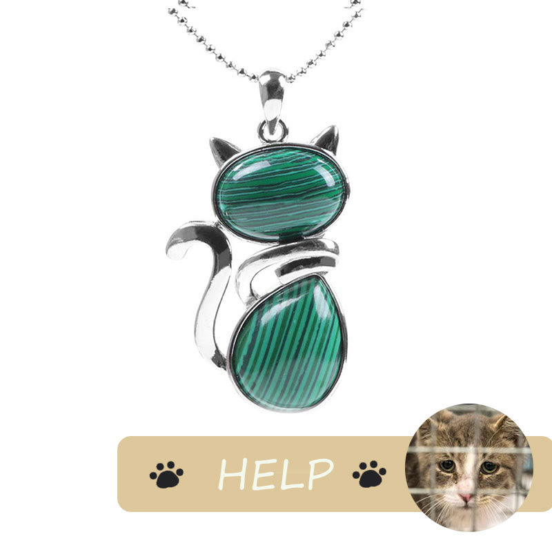 Collier avec pendentif en cristal naturel « Save A Cat » à motif de chat mignon pour protéger les chats - Malachite - image 23