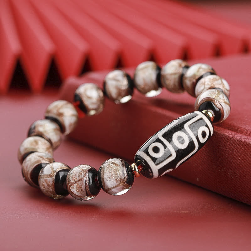 Buddha Stones Perle Dzi tibétaine à neuf yeux Perle Dzi à trois yeux Bracelet de richesse en perles de verre Liuli