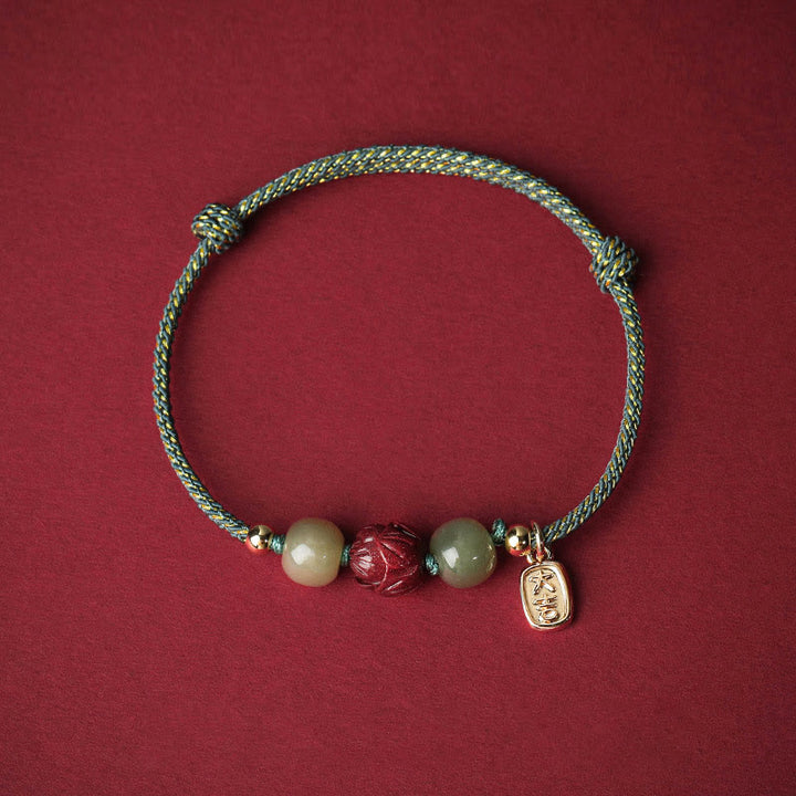 Bracelet en corde fait main en jade Hetian plaqué or 14 carats avec lotus porte-bonheur de Buddha Stones - Corde cyan (tour de poignet 13-18 cm) - image 11