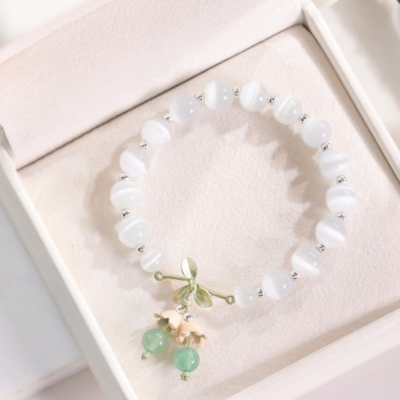 Bracelet à breloques Buddha Stones de chat en aventurine verte et calcédoine bleue en cristal rose et orchidée de la paix - Œil de chat et aventurine verte - image 0